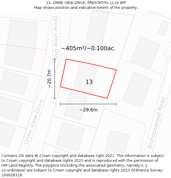 13, ORME VIEW DRIVE, PRESTATYN, LL19 9PF: Plot and title map