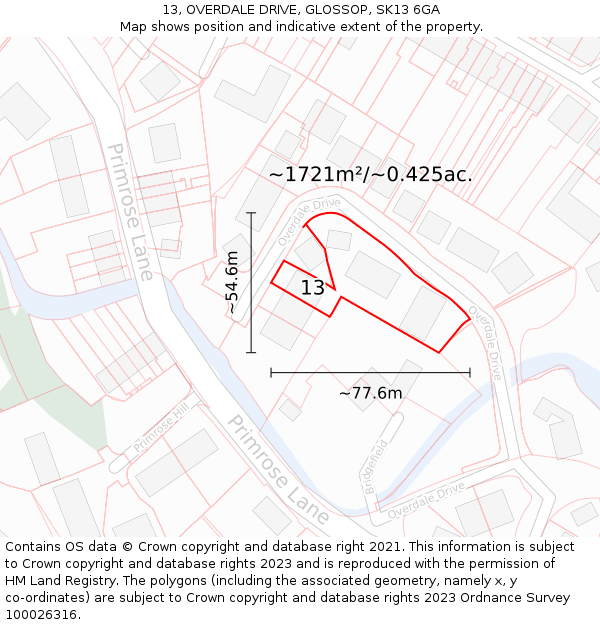 13, OVERDALE DRIVE, GLOSSOP, SK13 6GA: Plot and title map