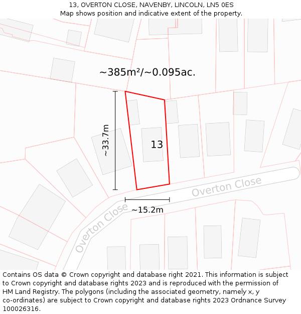 13, OVERTON CLOSE, NAVENBY, LINCOLN, LN5 0ES: Plot and title map