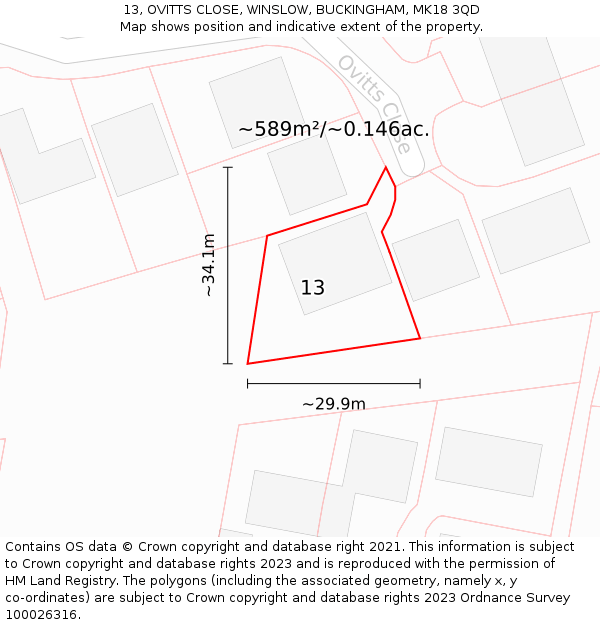 13, OVITTS CLOSE, WINSLOW, BUCKINGHAM, MK18 3QD: Plot and title map