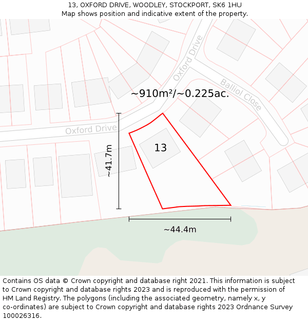 13, OXFORD DRIVE, WOODLEY, STOCKPORT, SK6 1HU: Plot and title map