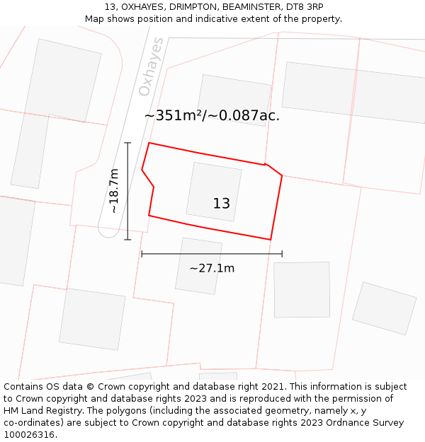 13, OXHAYES, DRIMPTON, BEAMINSTER, DT8 3RP: Plot and title map