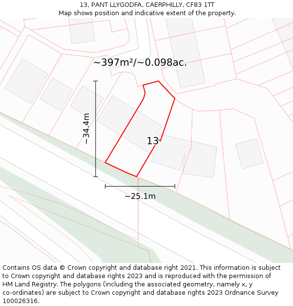 13, PANT LLYGODFA, CAERPHILLY, CF83 1TT: Plot and title map