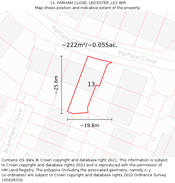 13, PARHAM CLOSE, LEICESTER, LE3 9ER: Plot and title map