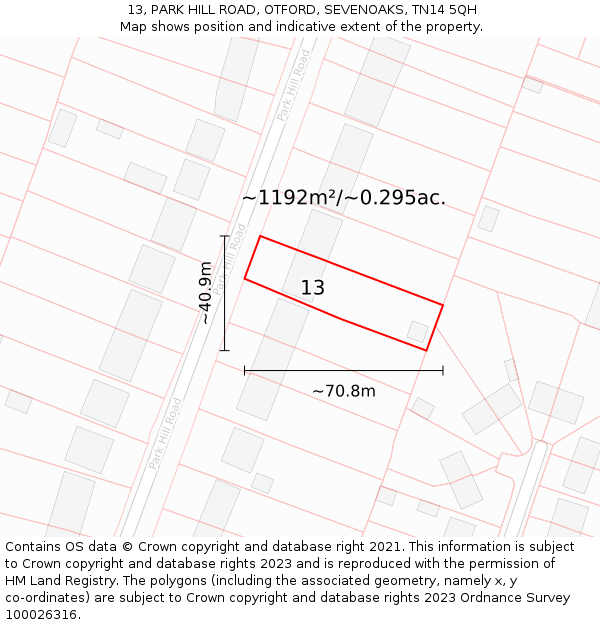 13, PARK HILL ROAD, OTFORD, SEVENOAKS, TN14 5QH: Plot and title map