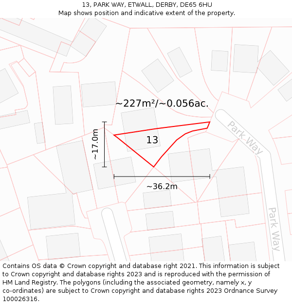 13, PARK WAY, ETWALL, DERBY, DE65 6HU: Plot and title map