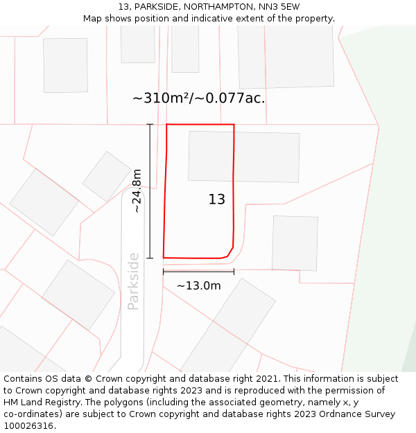 13, PARKSIDE, NORTHAMPTON, NN3 5EW: Plot and title map