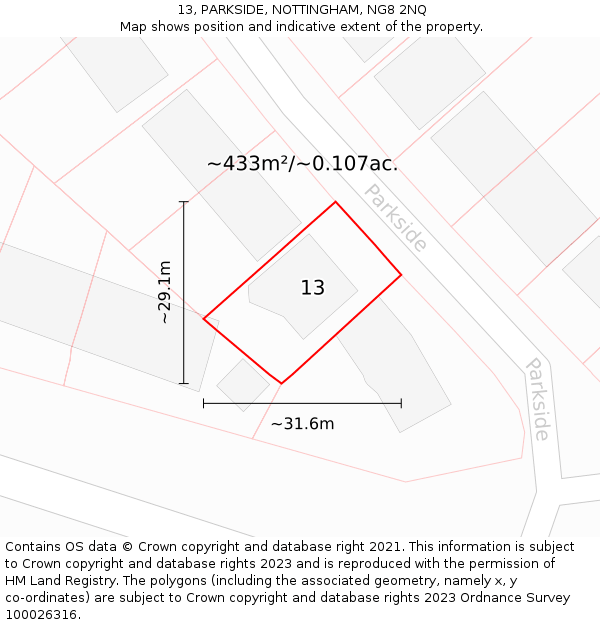 13, PARKSIDE, NOTTINGHAM, NG8 2NQ: Plot and title map