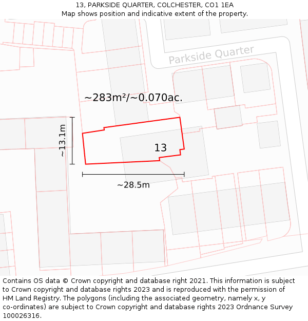 13, PARKSIDE QUARTER, COLCHESTER, CO1 1EA: Plot and title map