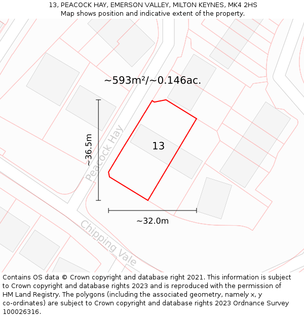 13, PEACOCK HAY, EMERSON VALLEY, MILTON KEYNES, MK4 2HS: Plot and title map