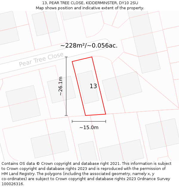13, PEAR TREE CLOSE, KIDDERMINSTER, DY10 2SU: Plot and title map
