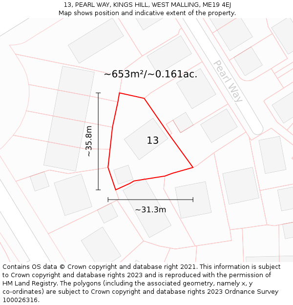 13, PEARL WAY, KINGS HILL, WEST MALLING, ME19 4EJ: Plot and title map
