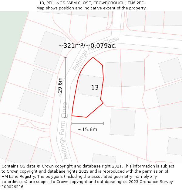 13, PELLINGS FARM CLOSE, CROWBOROUGH, TN6 2BF: Plot and title map