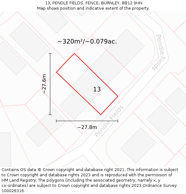 13, PENDLE FIELDS, FENCE, BURNLEY, BB12 9HN: Plot and title map