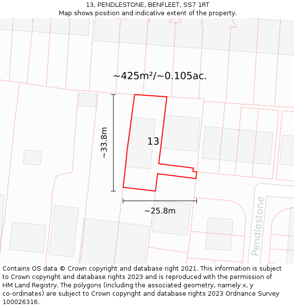 13, PENDLESTONE, BENFLEET, SS7 1RT: Plot and title map