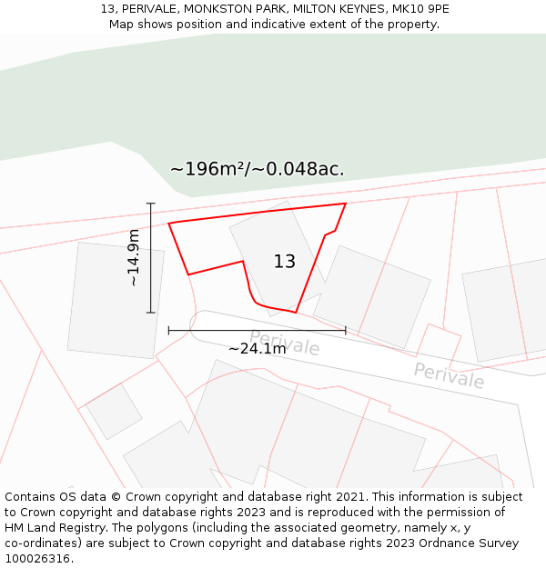 13, PERIVALE, MONKSTON PARK, MILTON KEYNES, MK10 9PE: Plot and title map