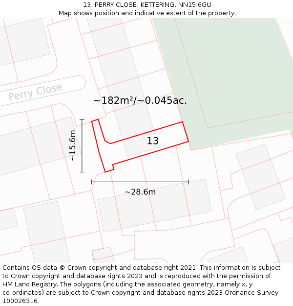 13, PERRY CLOSE, KETTERING, NN15 6GU: Plot and title map