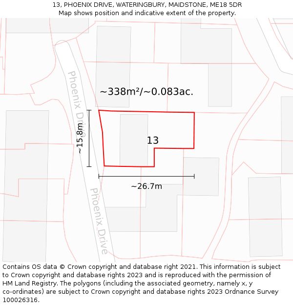 13, PHOENIX DRIVE, WATERINGBURY, MAIDSTONE, ME18 5DR: Plot and title map