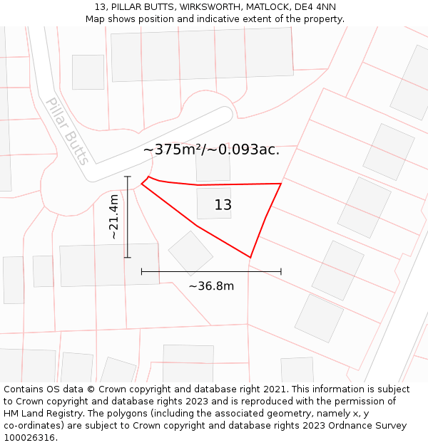 13, PILLAR BUTTS, WIRKSWORTH, MATLOCK, DE4 4NN: Plot and title map