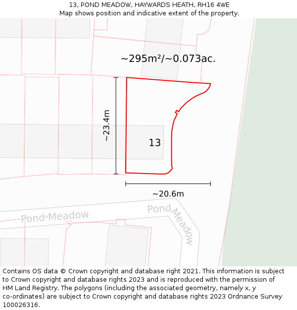 13, POND MEADOW, HAYWARDS HEATH, RH16 4WE: Plot and title map