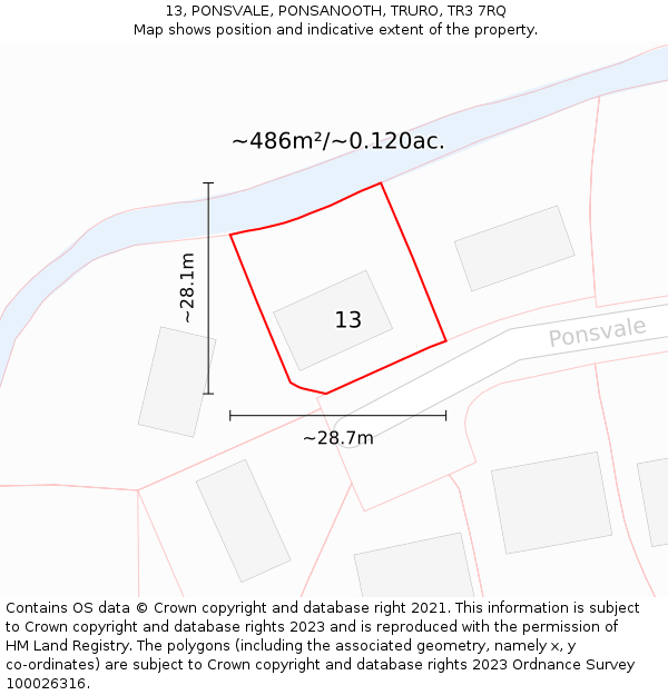 13, PONSVALE, PONSANOOTH, TRURO, TR3 7RQ: Plot and title map