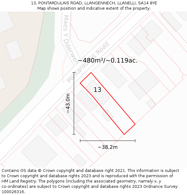 13, PONTARDULAIS ROAD, LLANGENNECH, LLANELLI, SA14 8YE: Plot and title map