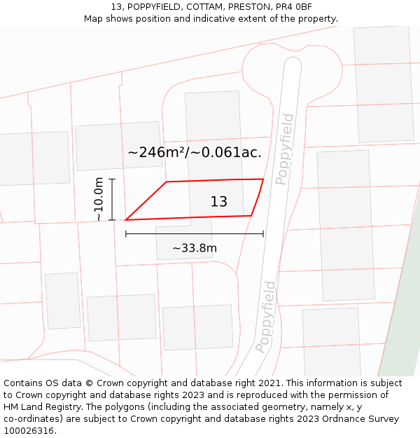 13, POPPYFIELD, COTTAM, PRESTON, PR4 0BF: Plot and title map