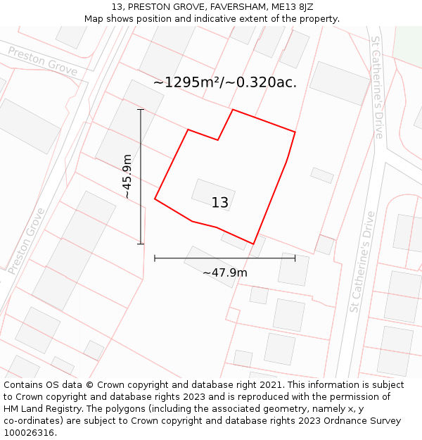 13, PRESTON GROVE, FAVERSHAM, ME13 8JZ: Plot and title map