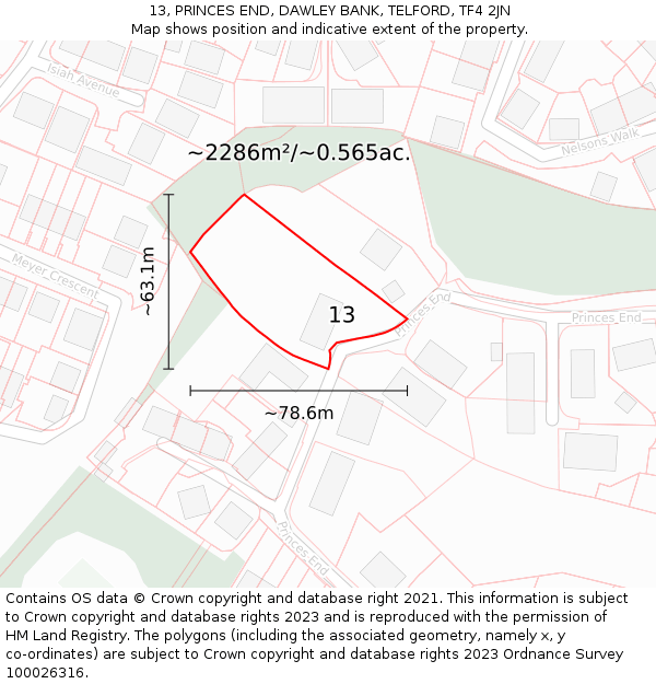 13, PRINCES END, DAWLEY BANK, TELFORD, TF4 2JN: Plot and title map