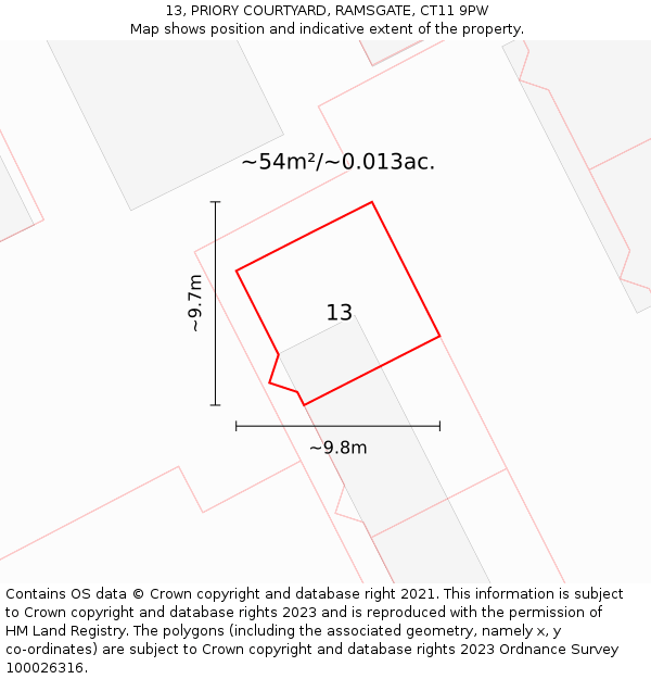 13, PRIORY COURTYARD, RAMSGATE, CT11 9PW: Plot and title map