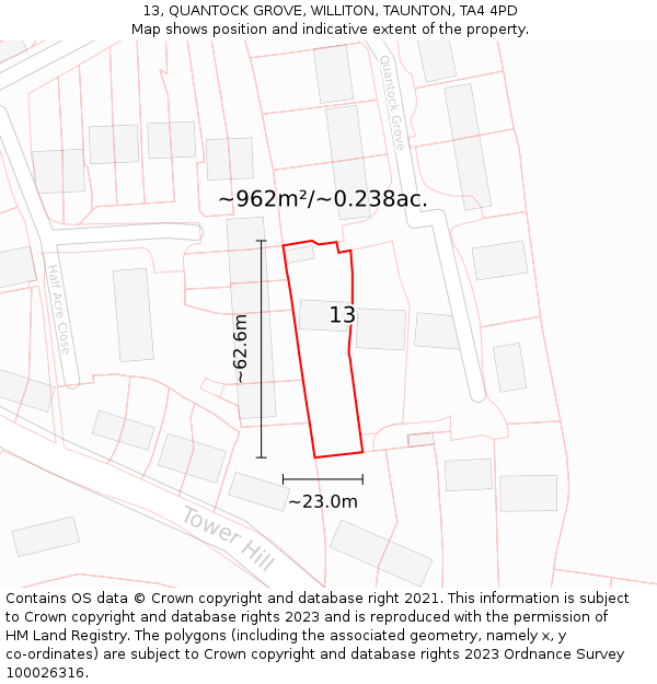 13, QUANTOCK GROVE, WILLITON, TAUNTON, TA4 4PD: Plot and title map