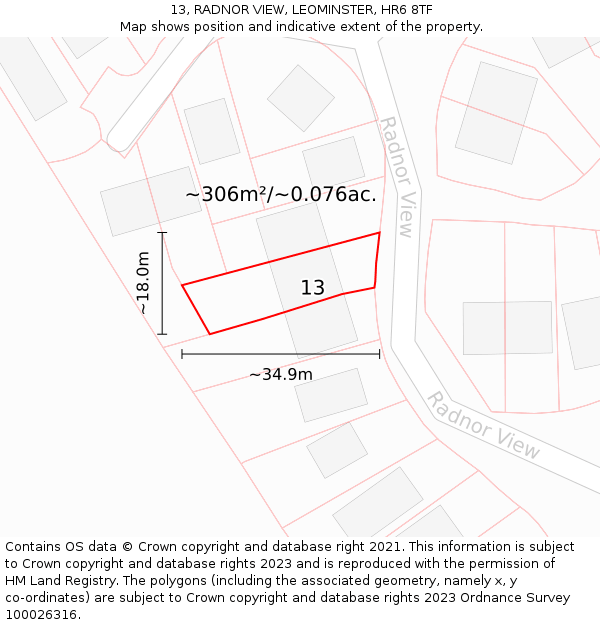 13, RADNOR VIEW, LEOMINSTER, HR6 8TF: Plot and title map