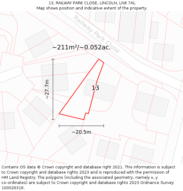 13, RAILWAY PARK CLOSE, LINCOLN, LN6 7AL: Plot and title map