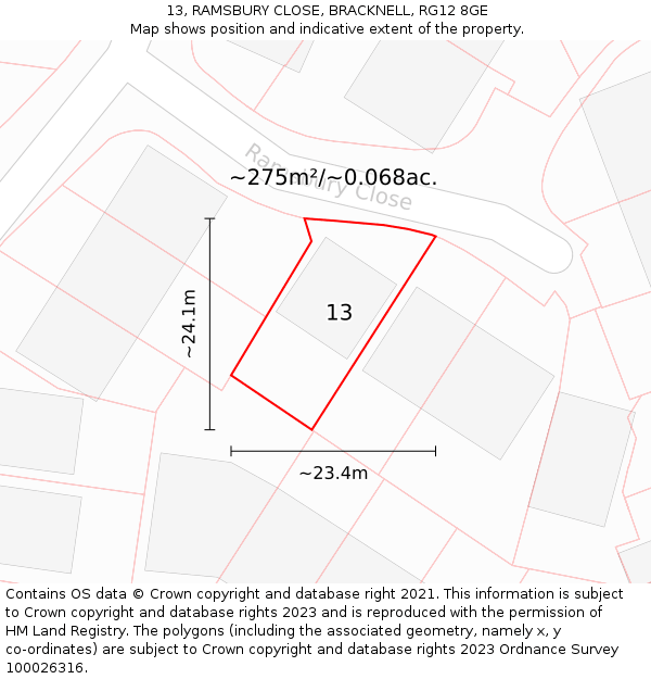 13, RAMSBURY CLOSE, BRACKNELL, RG12 8GE: Plot and title map