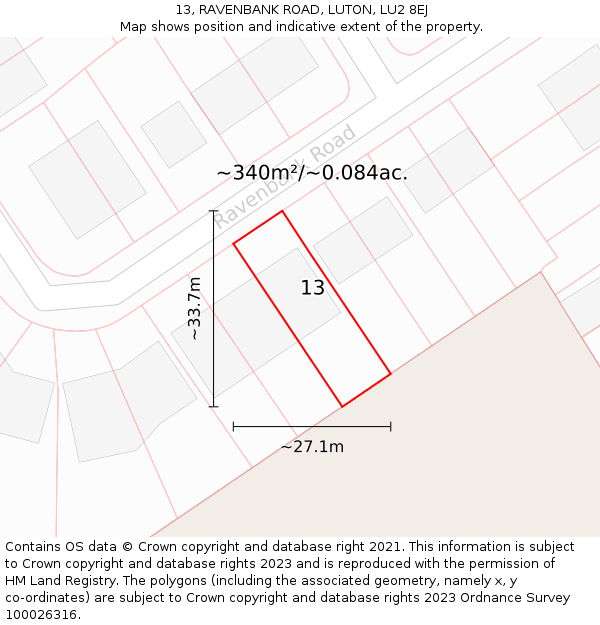 13, RAVENBANK ROAD, LUTON, LU2 8EJ: Plot and title map