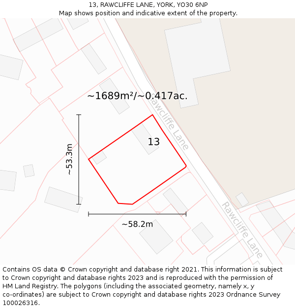 13, RAWCLIFFE LANE, YORK, YO30 6NP: Plot and title map