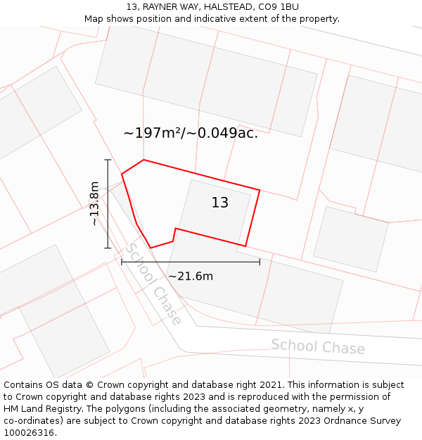 13, RAYNER WAY, HALSTEAD, CO9 1BU: Plot and title map