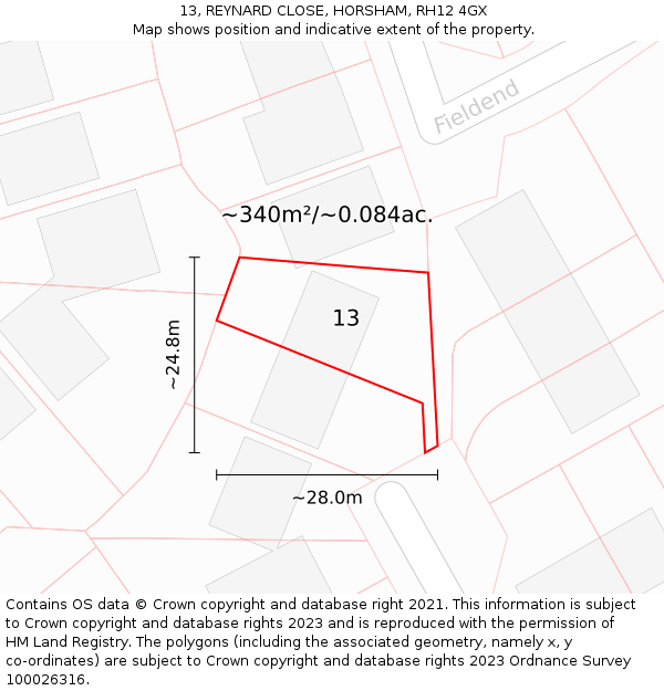 13, REYNARD CLOSE, HORSHAM, RH12 4GX: Plot and title map