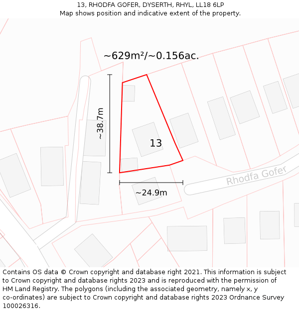 13, RHODFA GOFER, DYSERTH, RHYL, LL18 6LP: Plot and title map