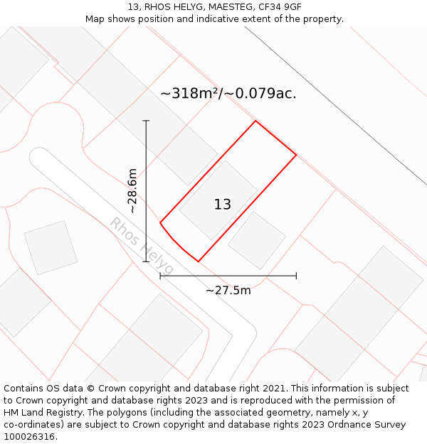 13, RHOS HELYG, MAESTEG, CF34 9GF: Plot and title map