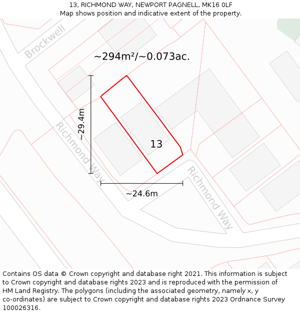 13, RICHMOND WAY, NEWPORT PAGNELL, MK16 0LF: Plot and title map