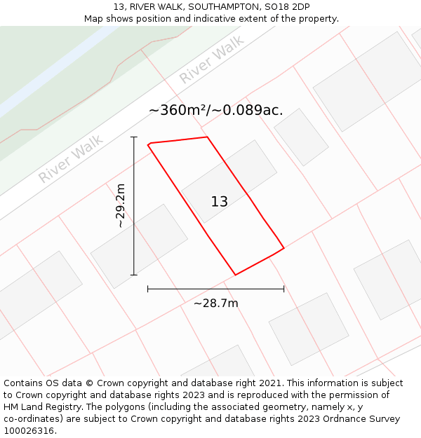 13, RIVER WALK, SOUTHAMPTON, SO18 2DP: Plot and title map