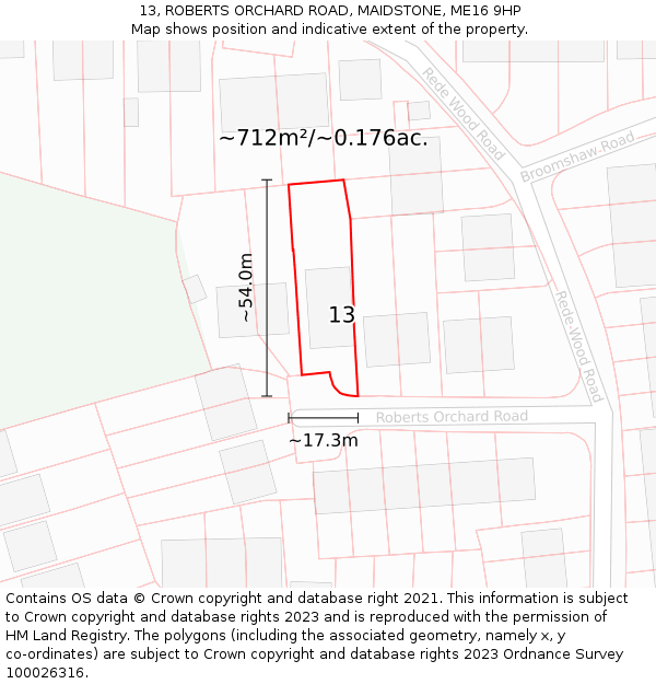 13, ROBERTS ORCHARD ROAD, MAIDSTONE, ME16 9HP: Plot and title map