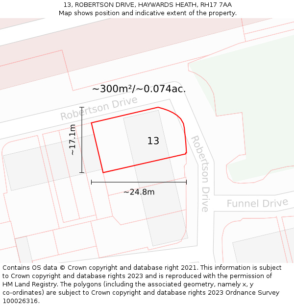 13, ROBERTSON DRIVE, HAYWARDS HEATH, RH17 7AA: Plot and title map