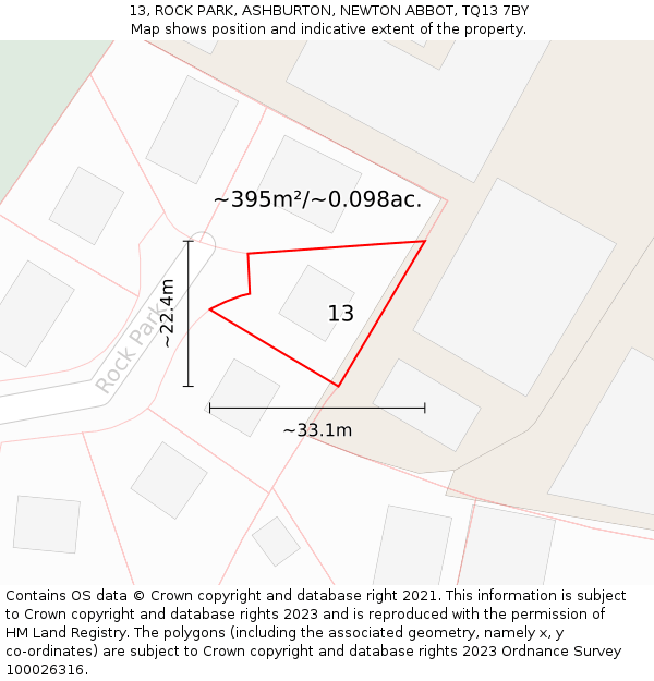 13, ROCK PARK, ASHBURTON, NEWTON ABBOT, TQ13 7BY: Plot and title map