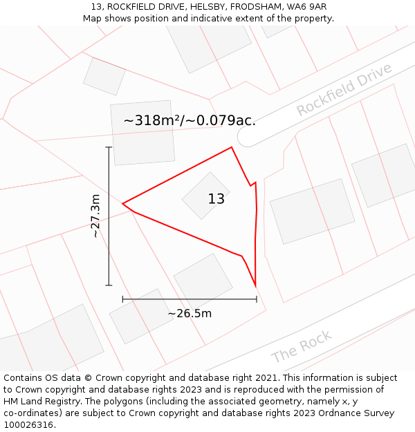 13, ROCKFIELD DRIVE, HELSBY, FRODSHAM, WA6 9AR: Plot and title map