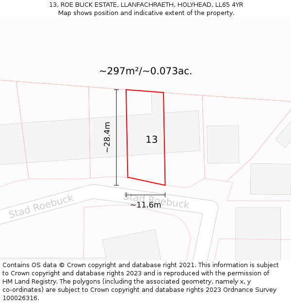 13, ROE BUCK ESTATE, LLANFACHRAETH, HOLYHEAD, LL65 4YR: Plot and title map