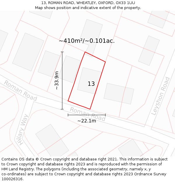 13, ROMAN ROAD, WHEATLEY, OXFORD, OX33 1UU: Plot and title map