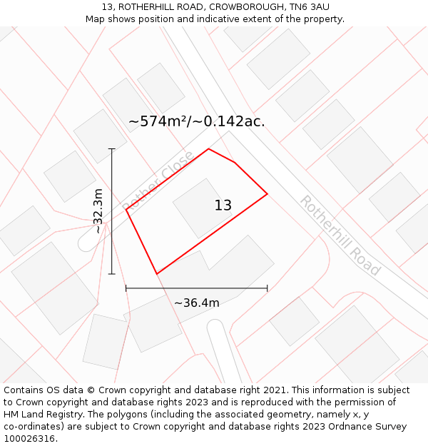 13, ROTHERHILL ROAD, CROWBOROUGH, TN6 3AU: Plot and title map