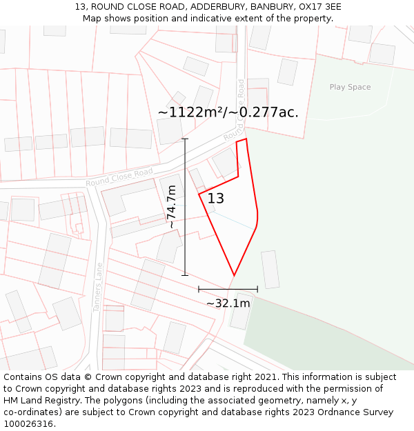 13, ROUND CLOSE ROAD, ADDERBURY, BANBURY, OX17 3EE: Plot and title map